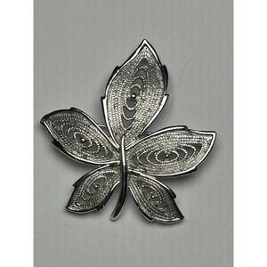 Silver Tone Filigree Leaf Pin Brooch Elegant Nature Inspired Jewelry Accessory